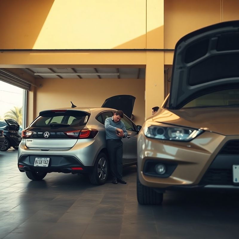 Mecânico realizando diagnóstico eletrônico em um hatch moderno na oficina SILVER